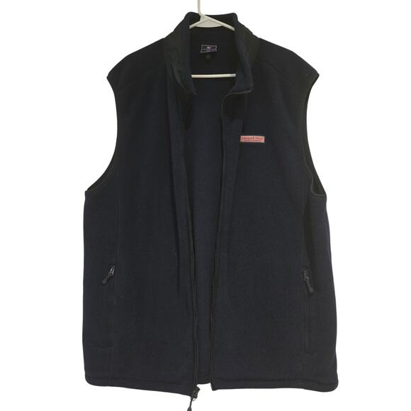 Vineyard Vines Men's XXL Navy Blue Harbor Fleece Full-Zip Cozy Vest Preppy Whale - Picture 1 of 11